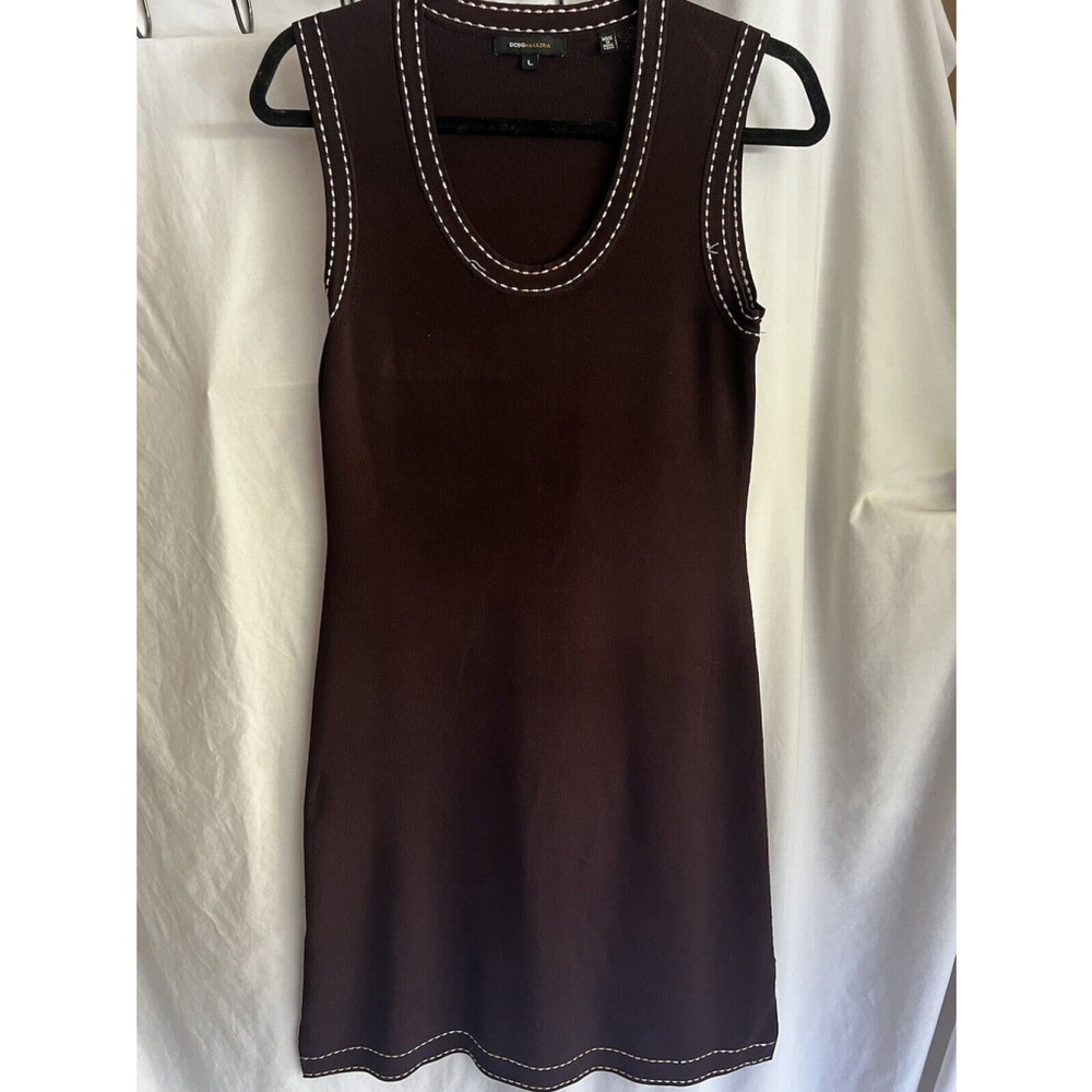 BCBGMaxAzria Chocolate Brown Sleeveless Midi Dress with Contrast Stitching